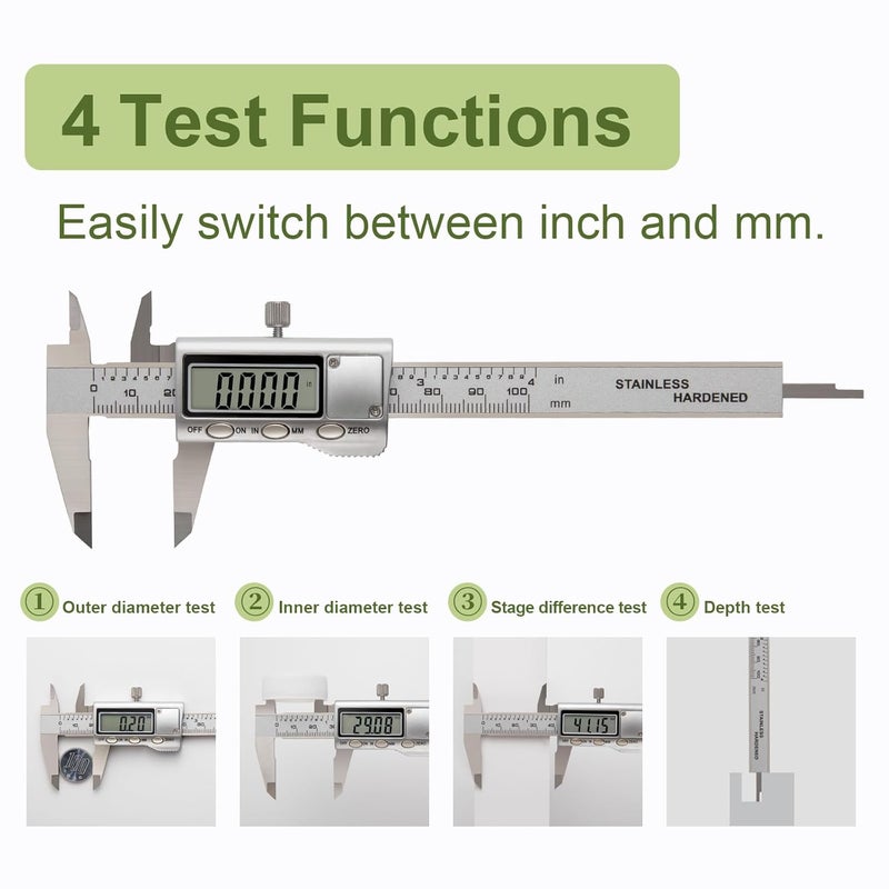 SCITOOLS All-Metal Small Digital Caliper 0-4" Mini Measuring Tool, Micrometer Caliper with Auto-Off Feature, Interchangeable Between inches and millimeters for DIY/Household and 3D Printing - Image 3